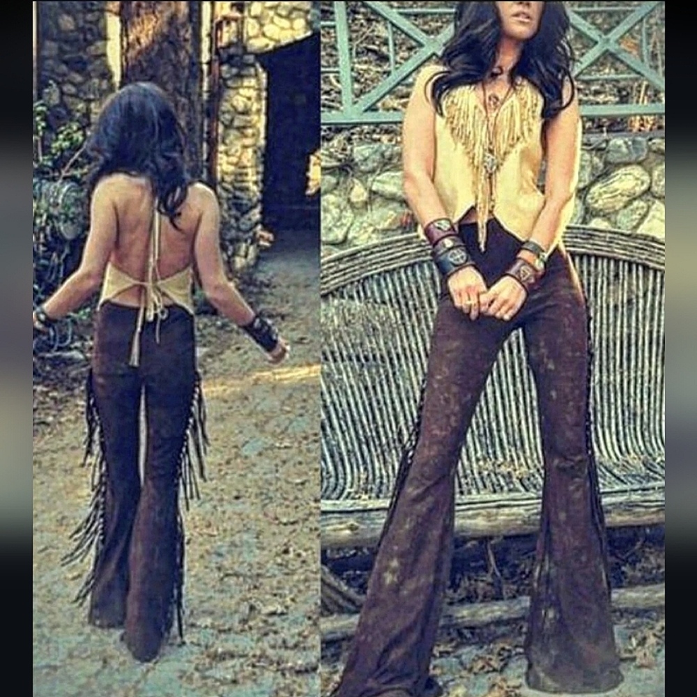 PETITE LENGTH High Waisted Fringe Bell Bottoms in BROWN TIE DYE Size XS S M L XL